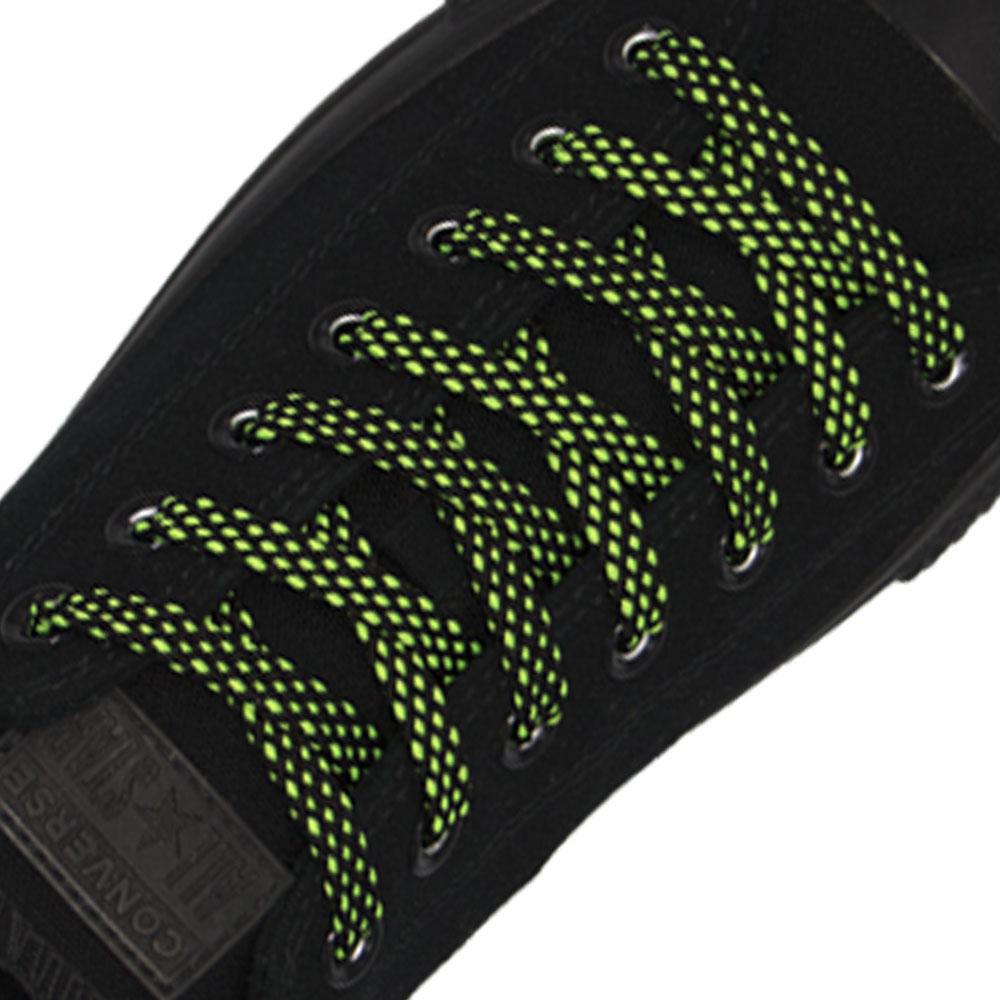 Spotted Shoelace - Black with Green Spots Flat Width 1cm