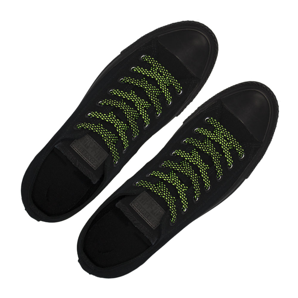 Spotted Shoelace - Black with Green Spots Flat Length 120 cm Width 1cm