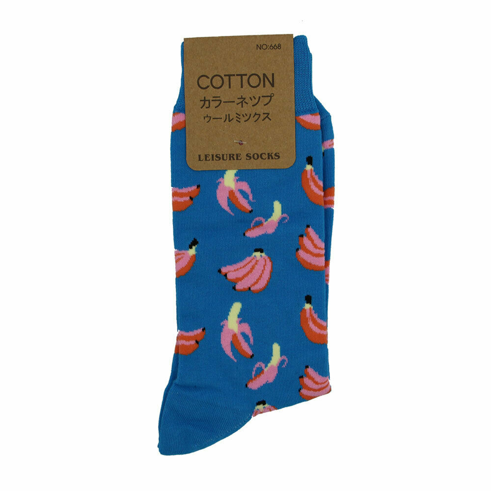 Blue & Pink Banana Crew Socks