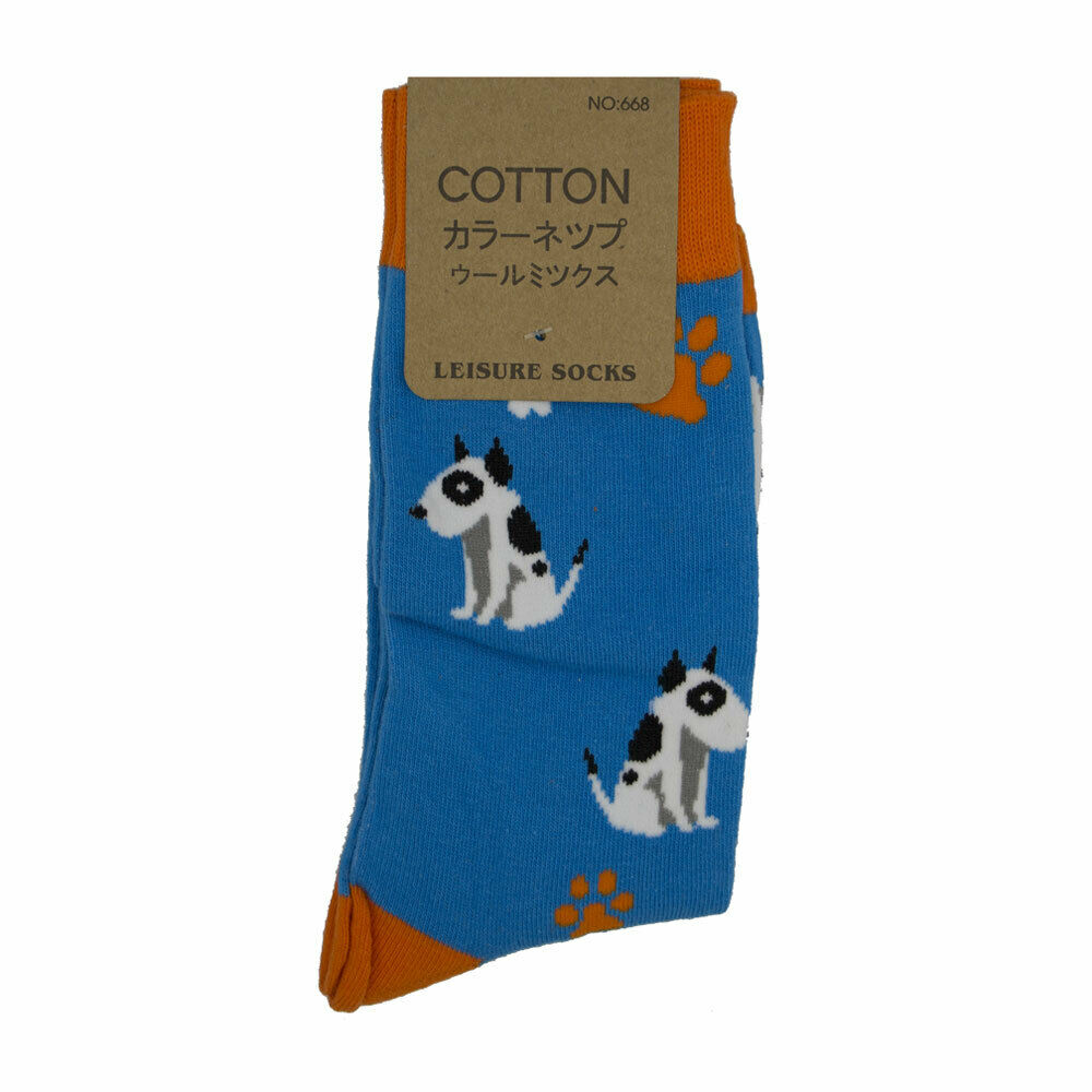 Blue White Dog Crew Socks