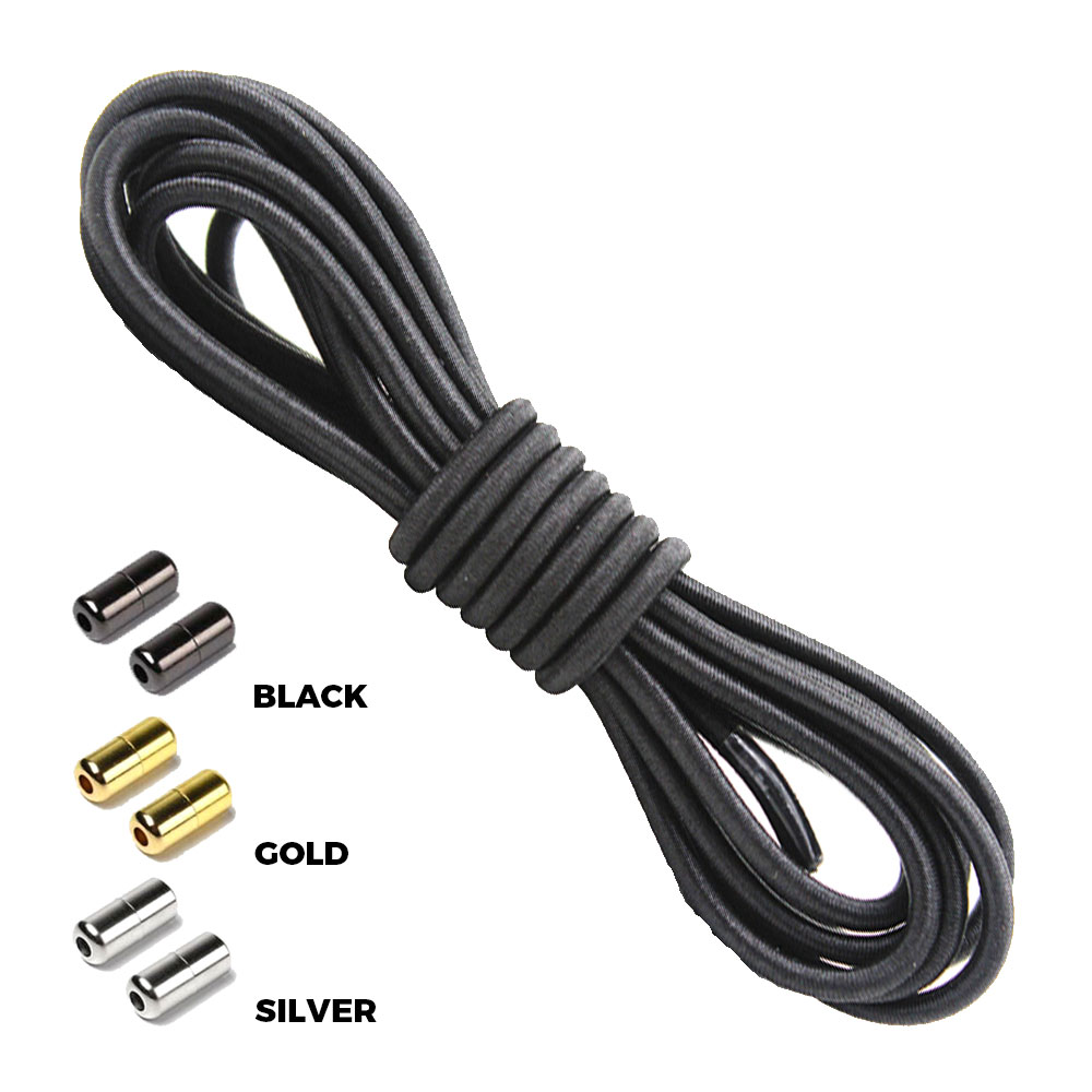 Black Round Elastic Shoelaces Capsule Lock