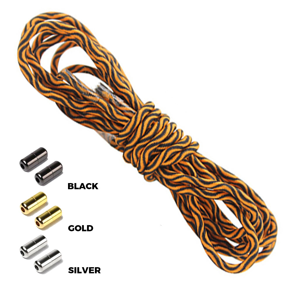 Wave Orange Black Round Elastic Shoelaces Capsule Lock