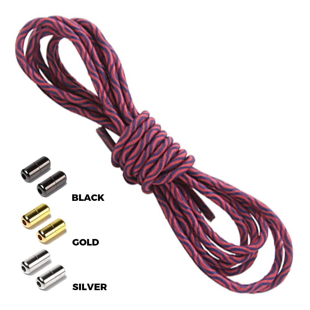 Wave Pink Black Round Elastic Shoelaces Capsule Lock
