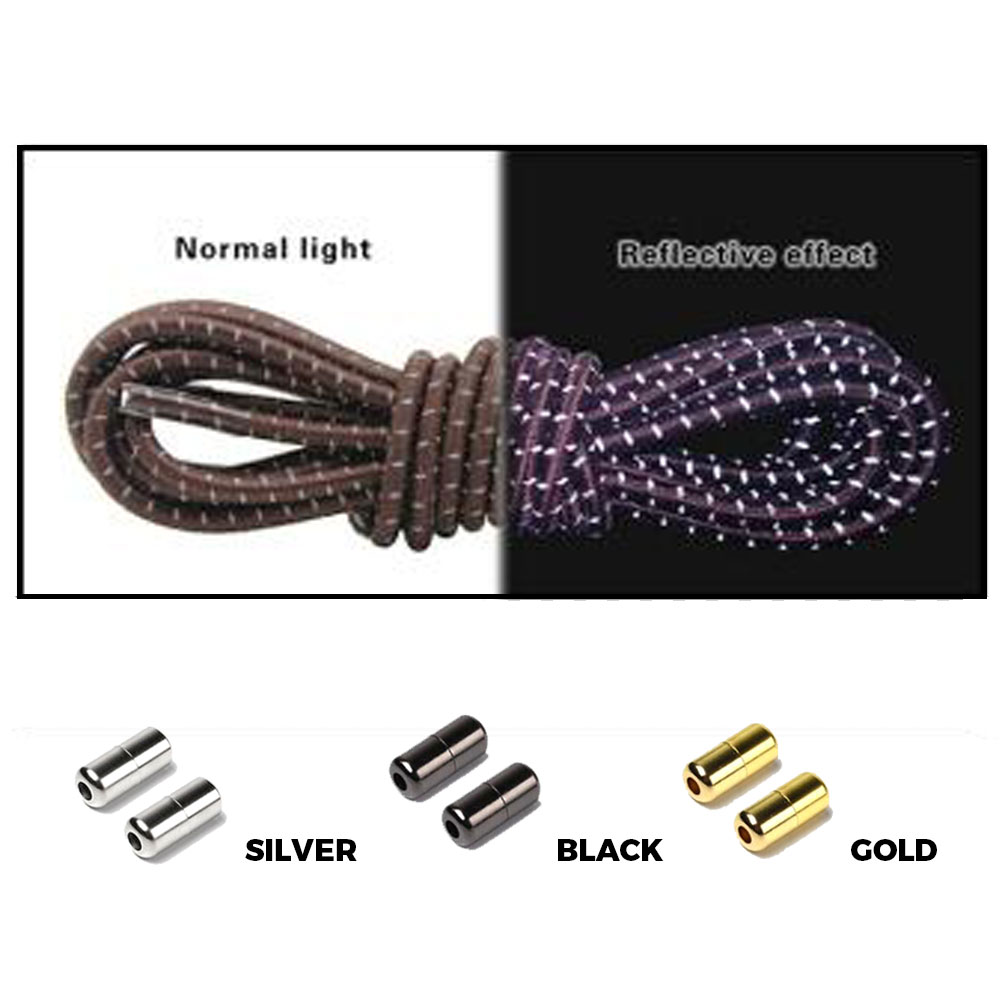 Brown Grey Capsule Lock Round Reflective Elastic Shoelace