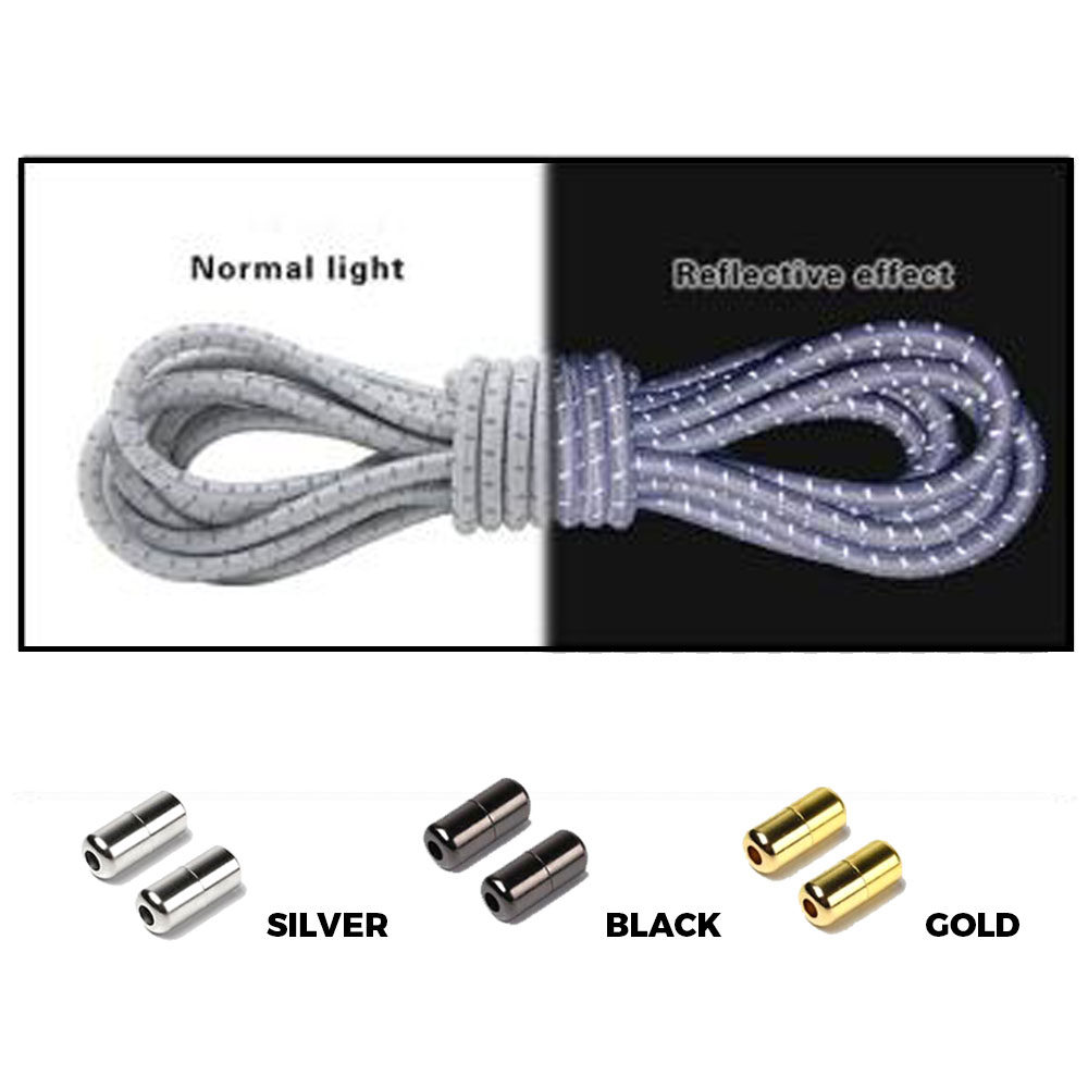 Grey Grey Capsule Lock Round Reflective Elastic Shoelace