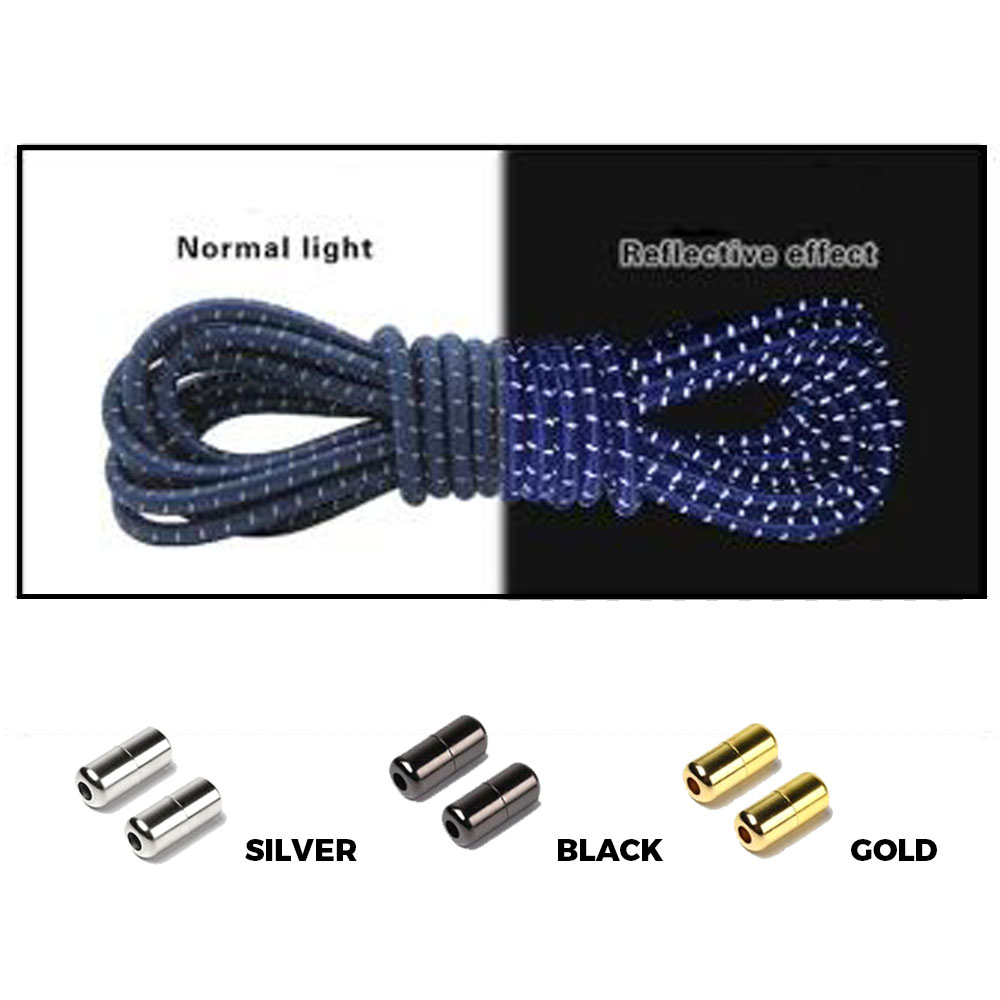 Navy Blue Grey Capsule Lock Round Reflective Elastic Shoelace