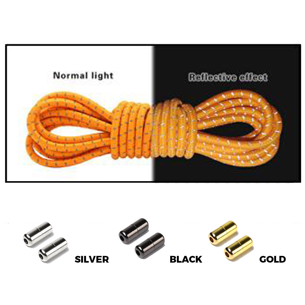 Orange Grey Capsule Lock Round Reflective Elastic Shoelace
