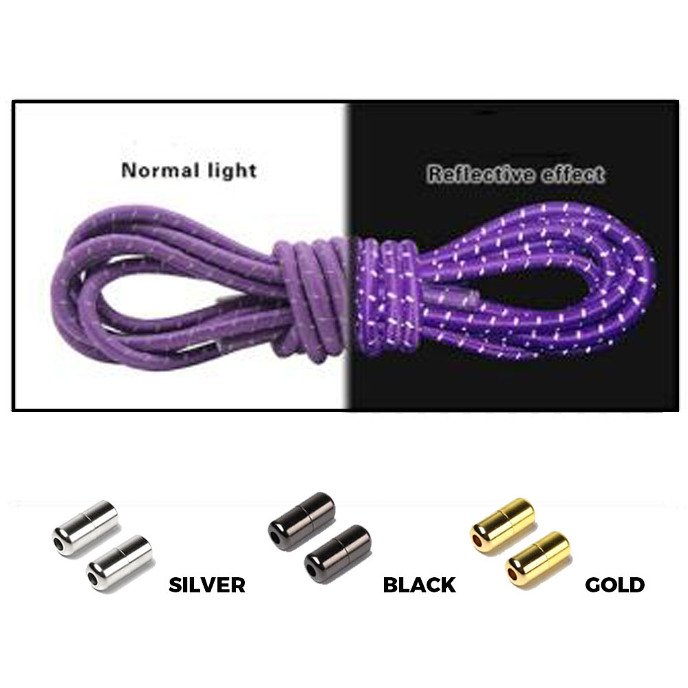 Purple Grey Capsule Lock Round Reflective Elastic Shoelace