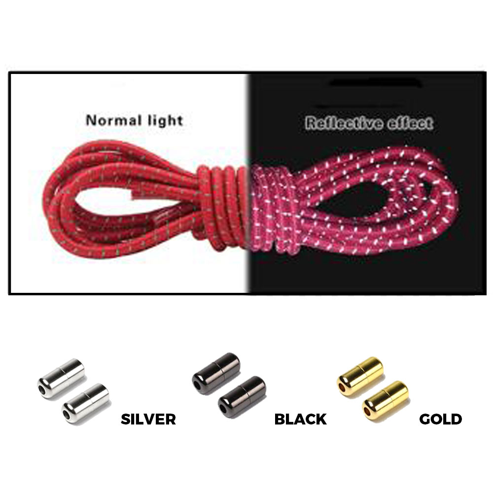 Red Grey Capsule Lock Round Reflective Elastic Shoelace