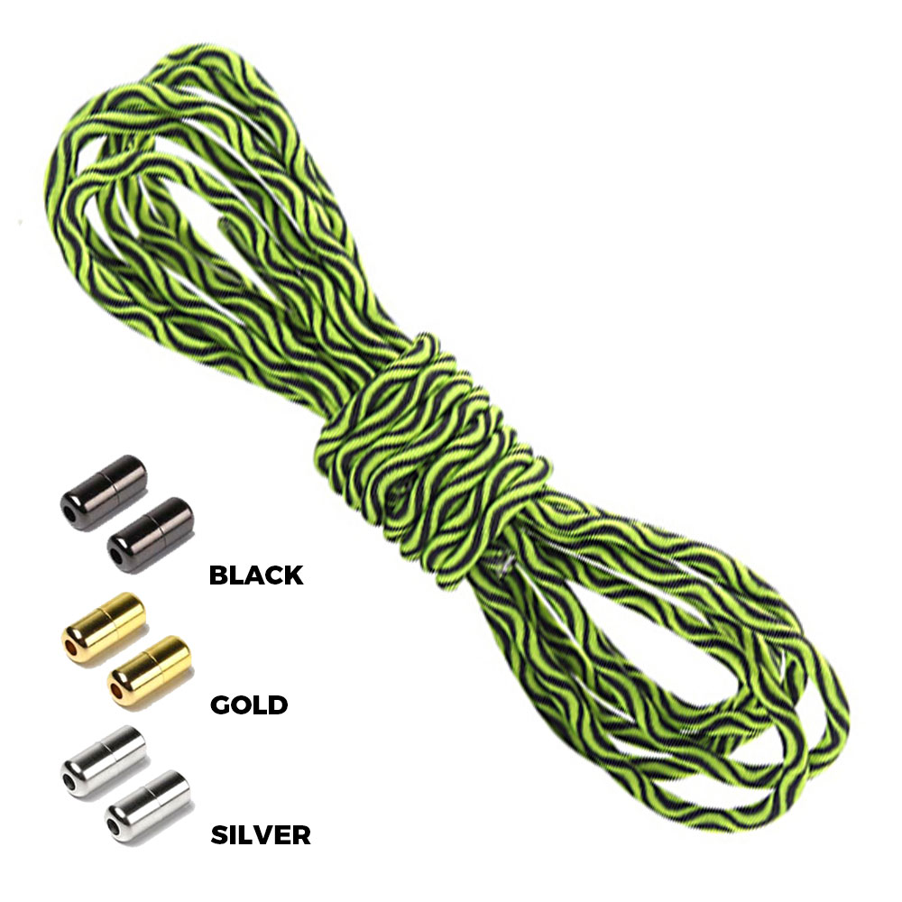 Wave Yellow Black Round Elastic Shoelaces Capsule Lock