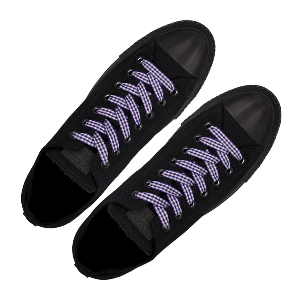 Dark Purple Check Shoelace - 120cm Length 1cm Width Flat