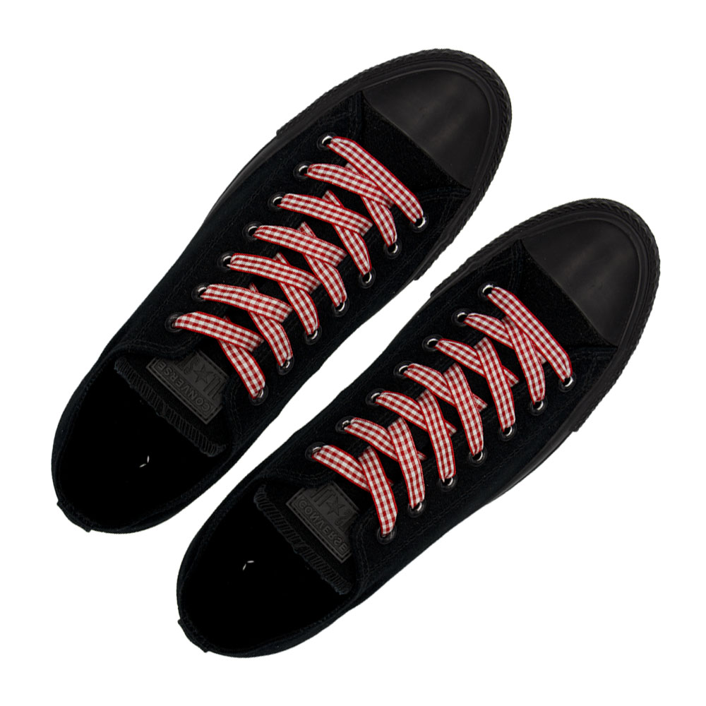 Check Shoelace - Red 120cm Length 1cm Width Flat