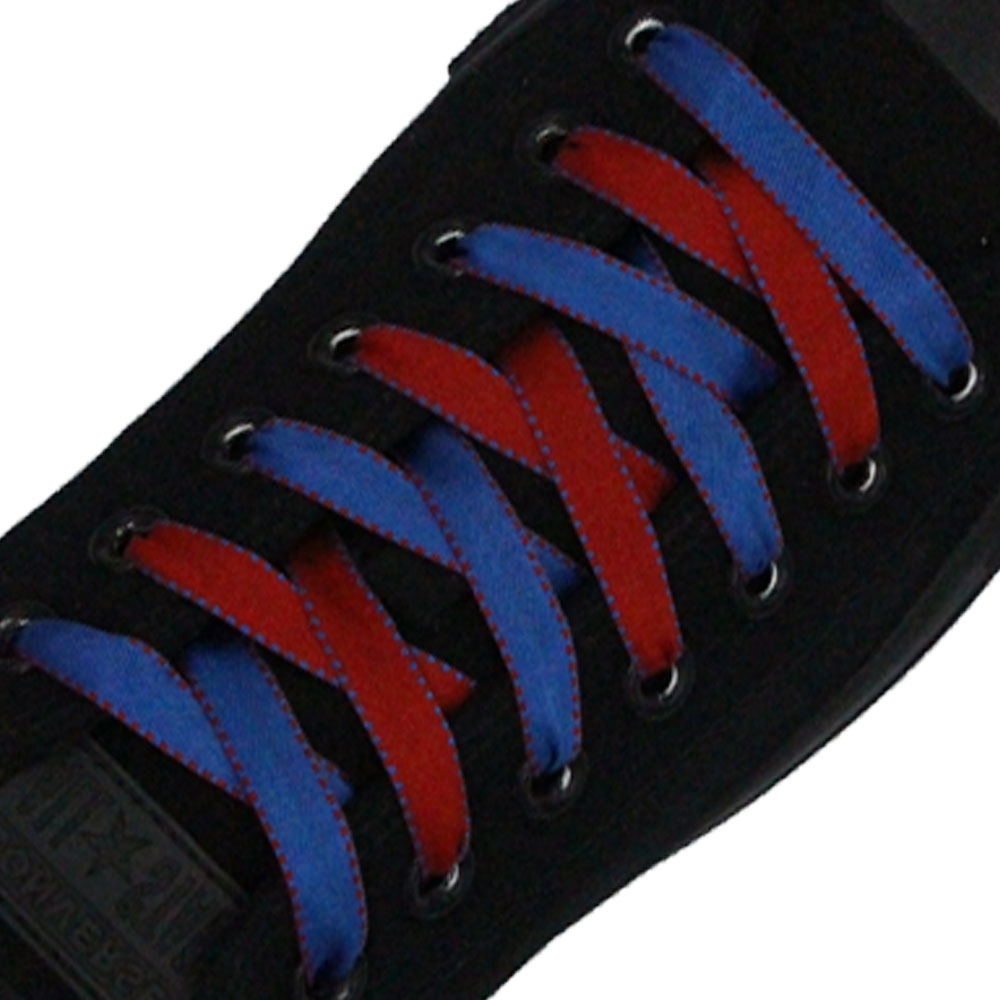 Satin Ribbon Shoelaces Two Tone - Blue Red 1cm Width