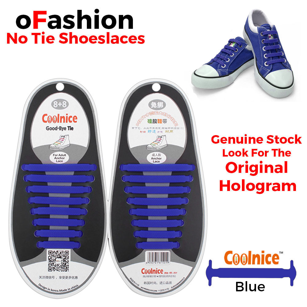 No Tie Shoelaces Silicone Blue 16 Pieces