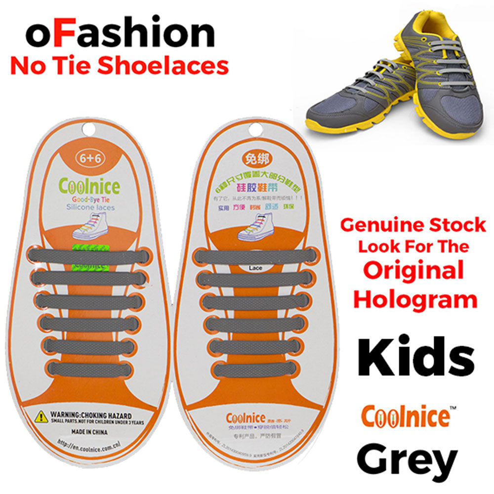 No Tie Shoelaces Silicone - Grey 12 Pieces for Kids