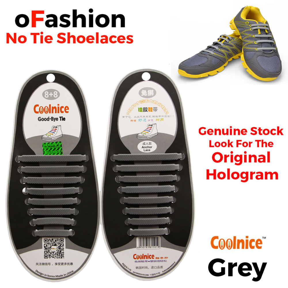 No Tie Shoelaces Silicone Grey 16 Pieces - Main
