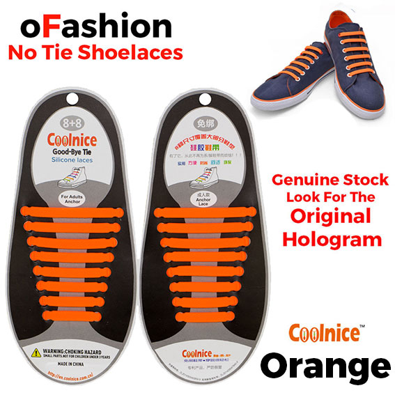 No Tie Shoelaces Silicone - Orange 16 Pieces for Adults - Main Page