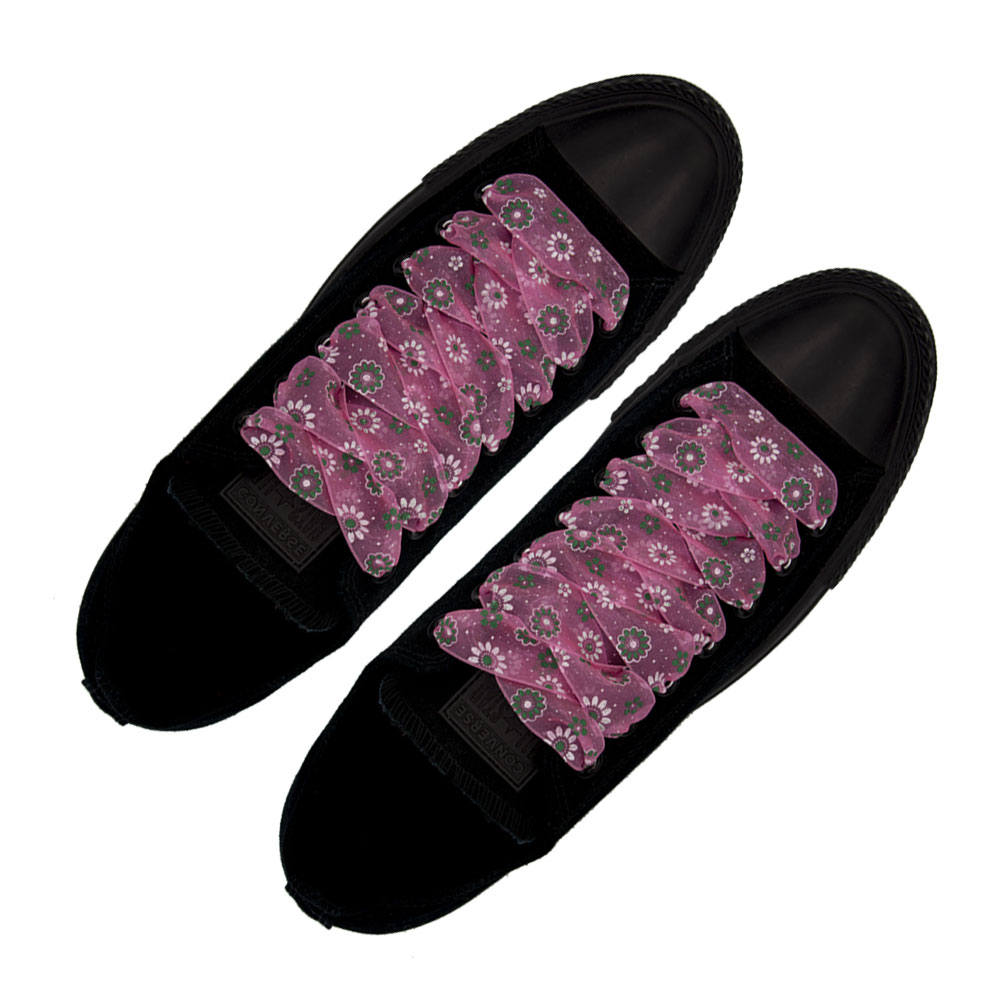 Organza Floral Fashion Shoelaces - Hot Pink 120cm Length 2.5cm Width Flat