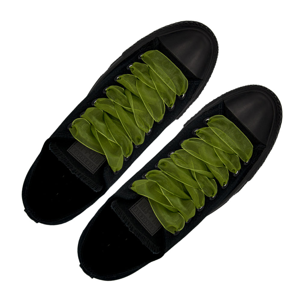 Organza Shoelaces - Olive Green 120cm Length 2.5cm Width Flat