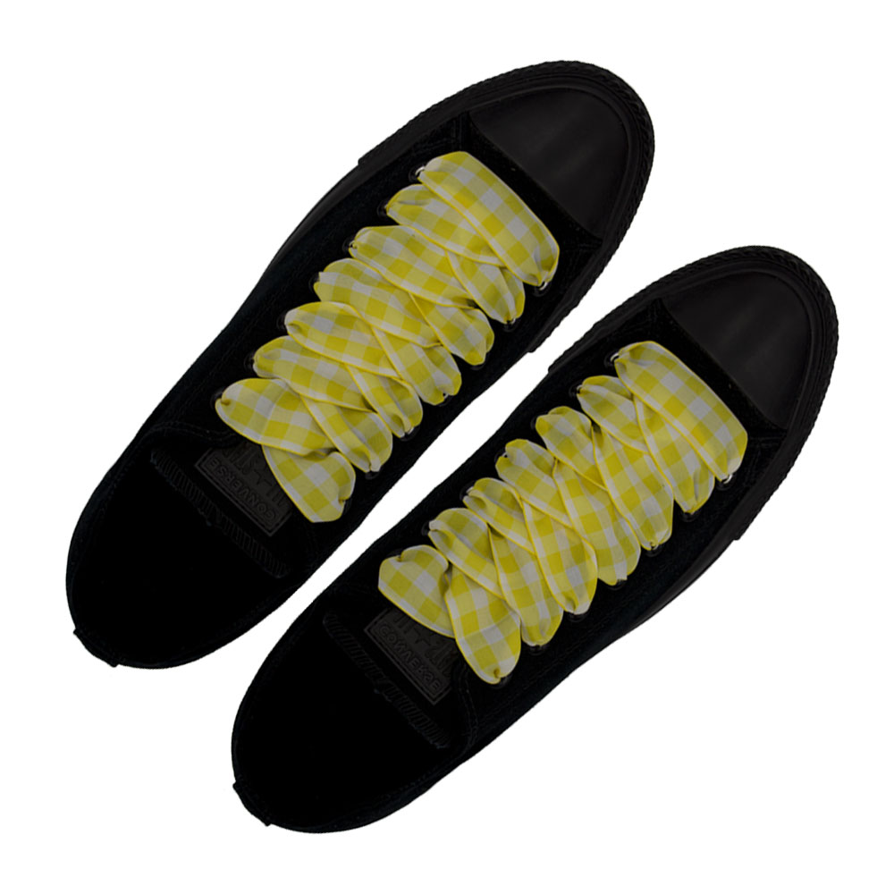 Plaid Shoelace Checkered Large - Yellow Flat Length 120cm Width 2.5cm