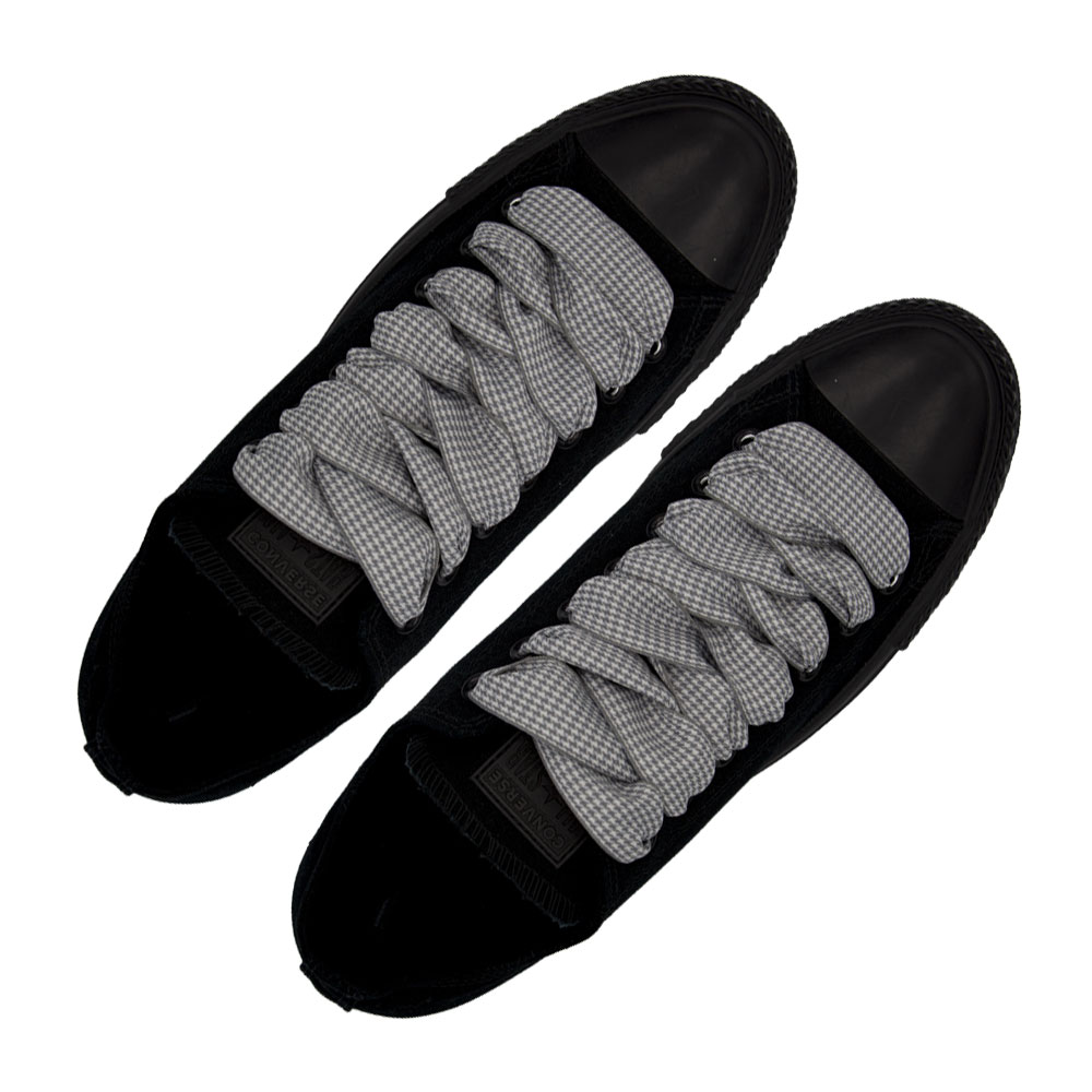 Plaid Shoelace Checkered Small - Grey Flat Length 120cm Width 2.5cm