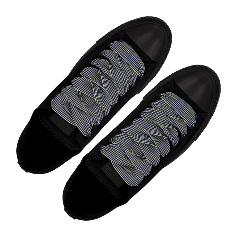 Plaid Shoelace Checkered Small - Navy Blue Flat Length 120cm Width 2.5cm