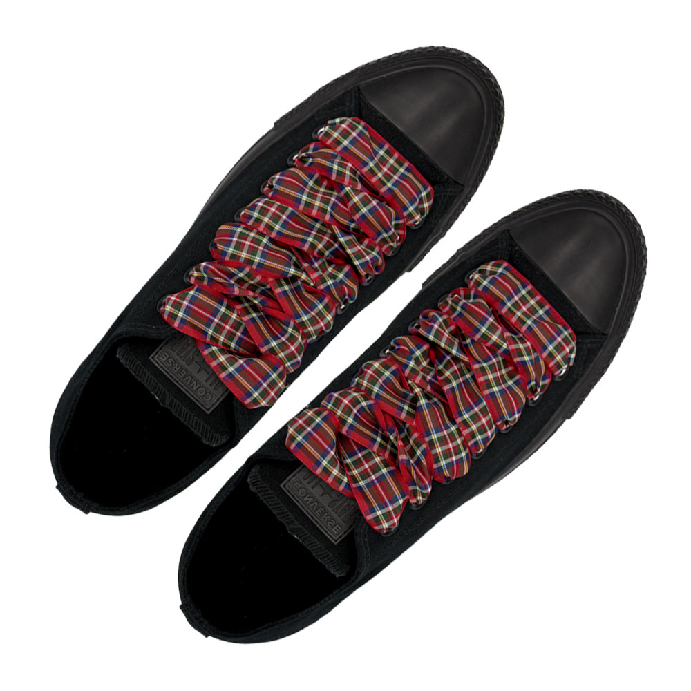 Plaid Shoelace Stripe - Blue Green Red Flat Length 120cm Width 2.5cm