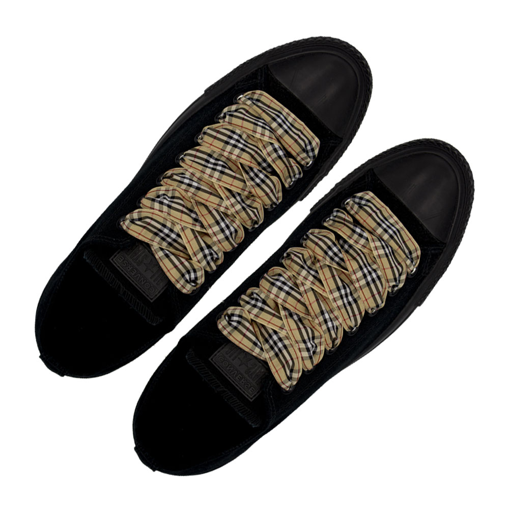 Plaid Shoelace Stripe - Light Brown Black White Flat Length 120cm Width 2.5cm