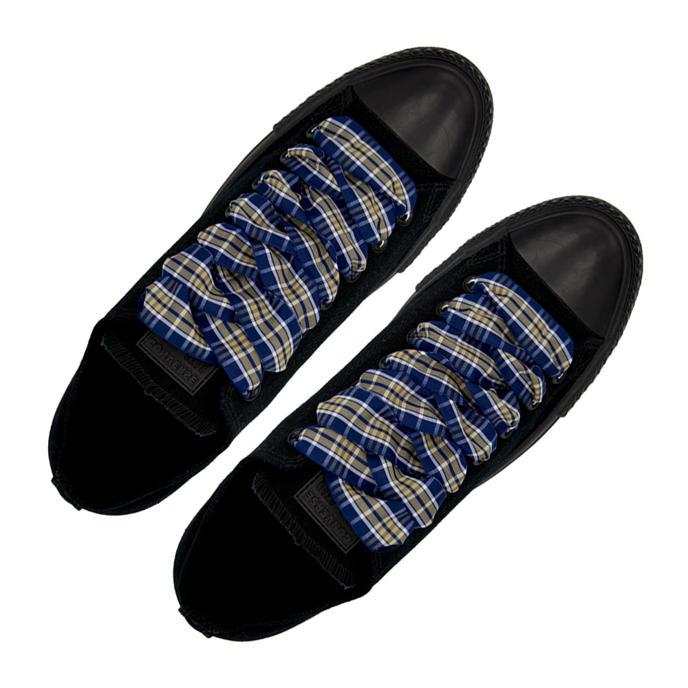 Plaid Shoelace Stripe - Blue Light Brown White Flat Length 120cm Width 2.5cm