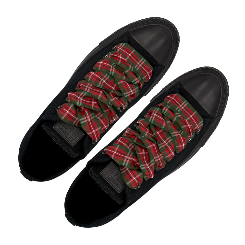 Plaid Shoelace Stripe - Red Green White Flat Length 120cm Width 2.5cm