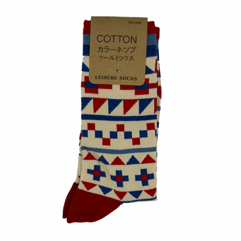 Red Blue Pattern Crew Socks