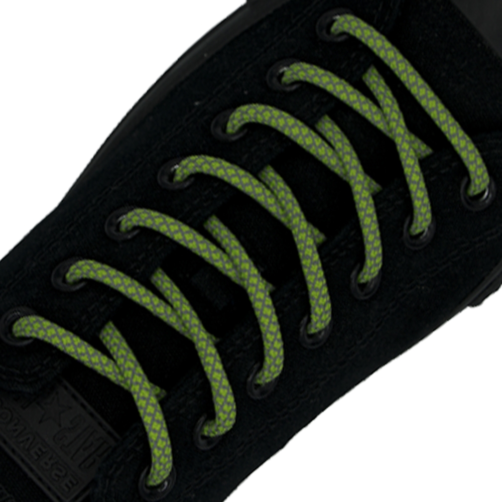 Reflective Shoelaces Round Green - Ø5mm Cross