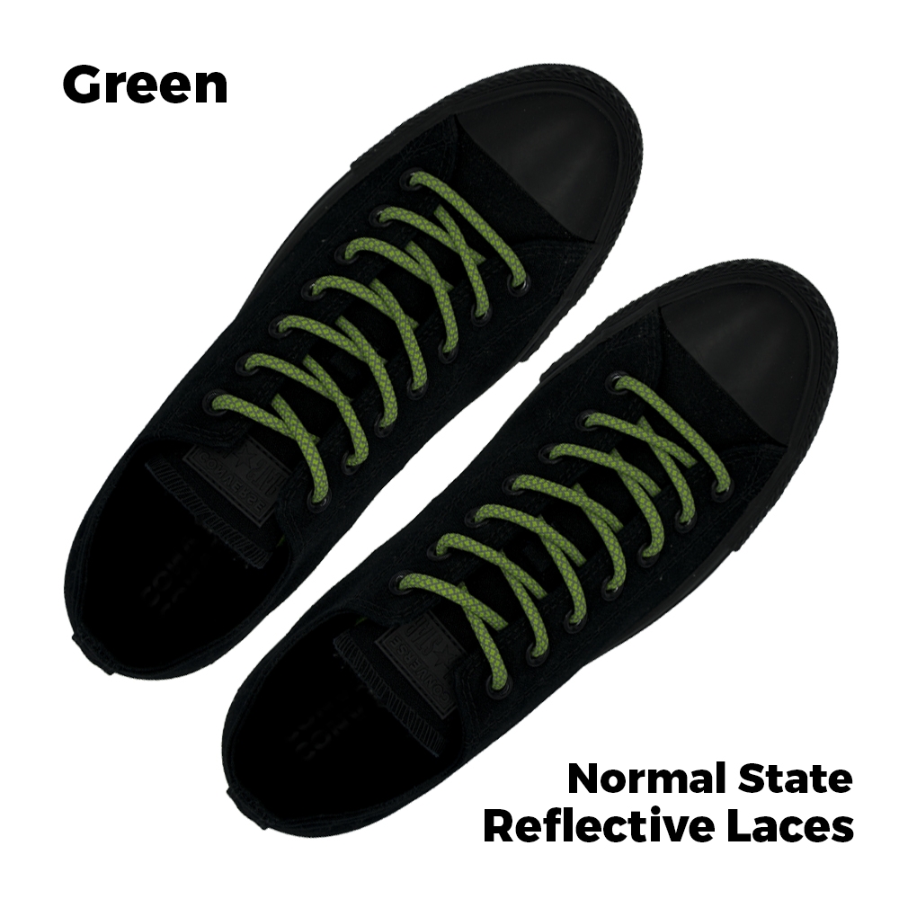 Reflective Shoelaces Round Green 100 cm - Ø5mm Cross