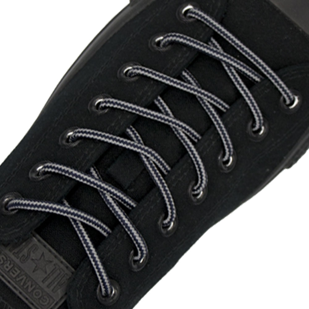 Two Tone Reflective Bootlace Shoelace Navy Blue Grey - Ø4mm STRIPE