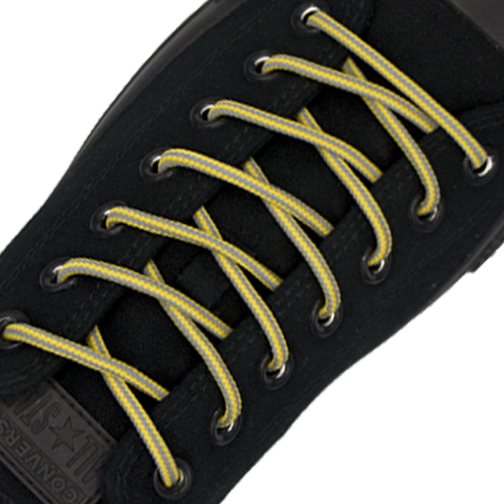 Two Tone Reflective Bootlace Shoelace Yellow Grey - Ø4mm STRIPE