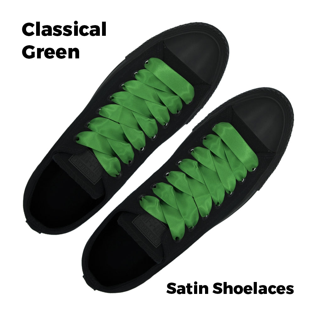 Satin Ribbon Shoelaces Flat Classical Green - 100cm Length - 2cm Width