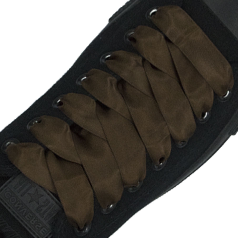 Satin Ribbon Shoelaces - Black Coffee 2cm Width
