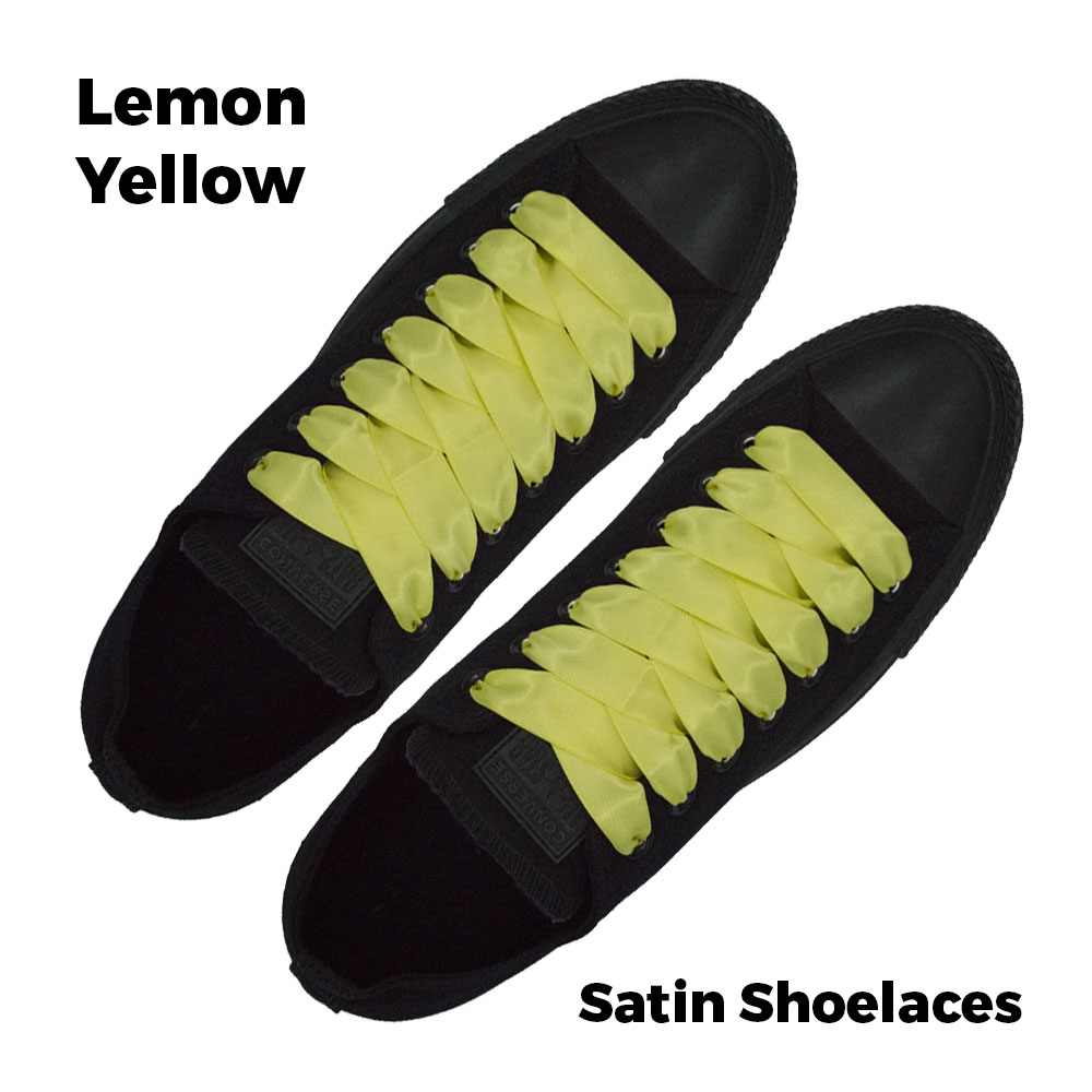 Satin Ribbon Shoelaces Flat Lemon Yellow - 100cm Length - 2cm Width