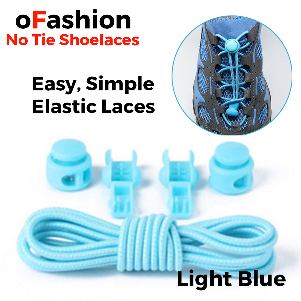 Smart Lock Elastic Shoelaces Light Blue White Stripes - Main Page