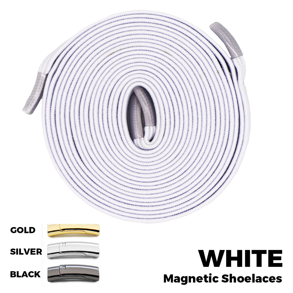 White Magnetic Shoelace Lock Flat Elastic No Tie Laces