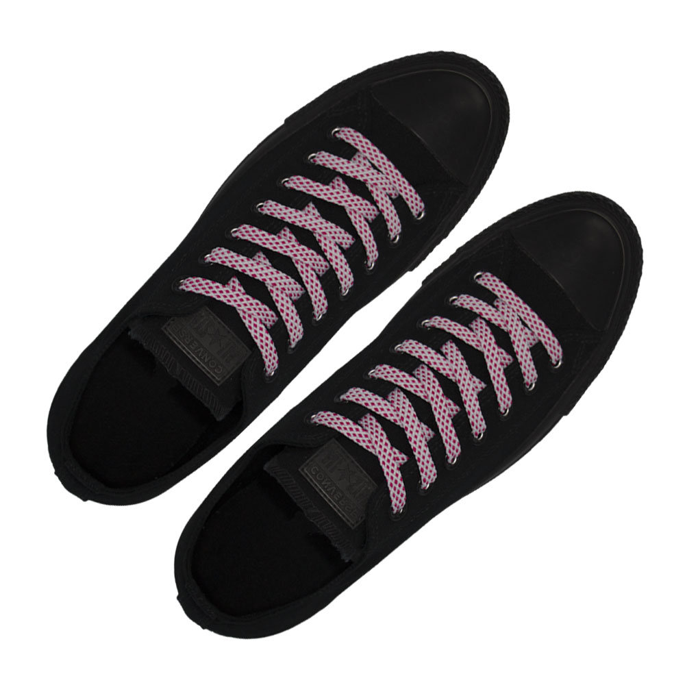 Spotted Shoelace - White with Pink Spots Flat Length 120 cm Width 1cm